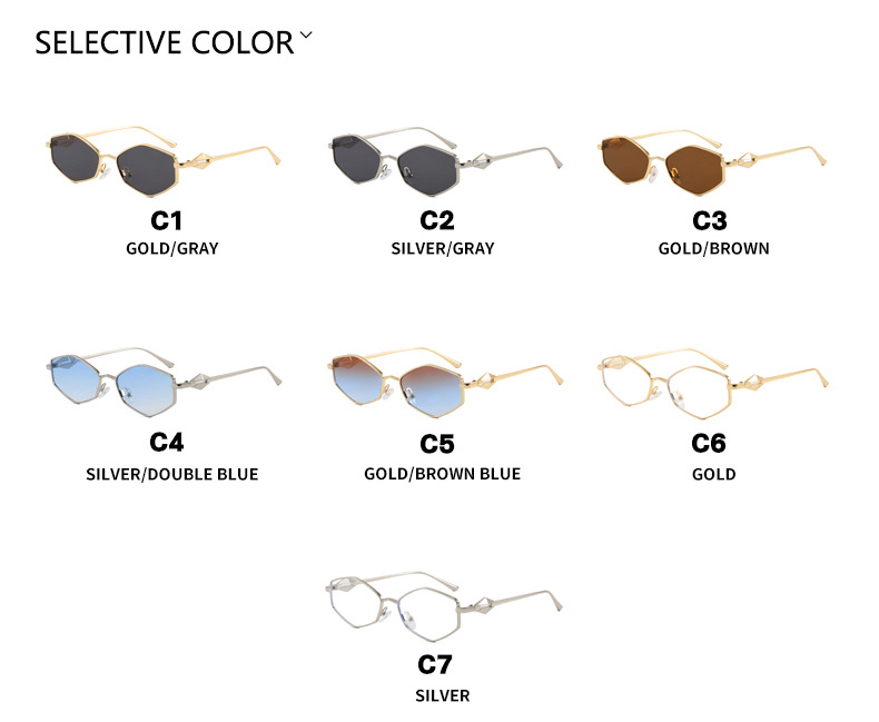 Geometric Hexagon Polygon Metal Frame RetroVintage Small Trendy Gradient Female Women Designer Fashion Luxury Glasses Sunglasses