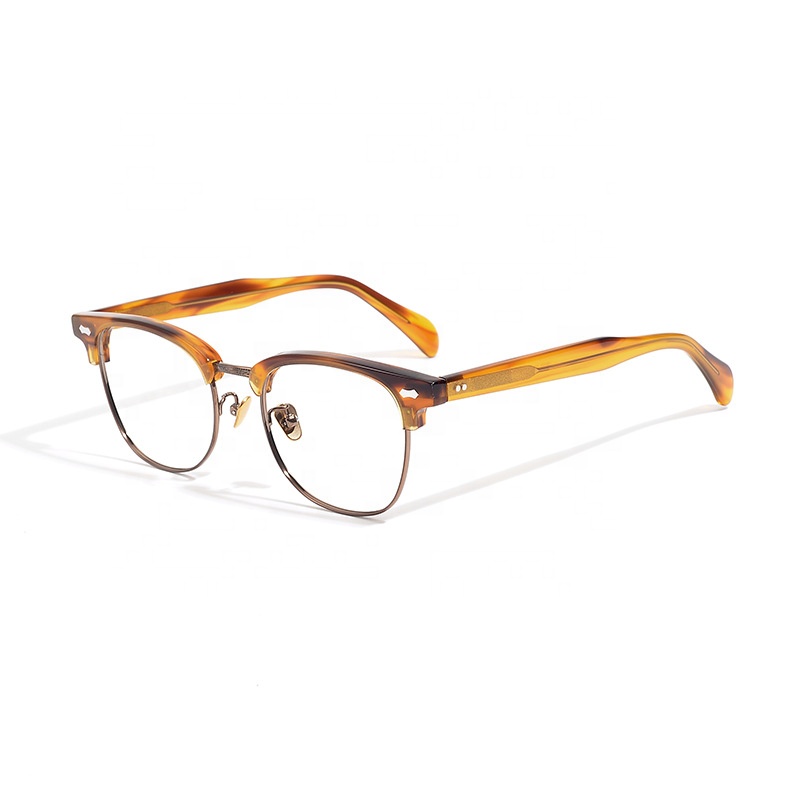 New Retro Business Services Semi-Rimless Half Frame Glasses Round Face Adult Unisex Cyber Celebrous Plate Plain Pure Frame