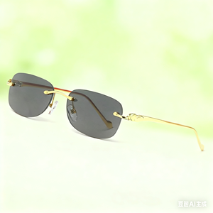 Luxury Frameless Leopard Head Gold Oval Sunglasses