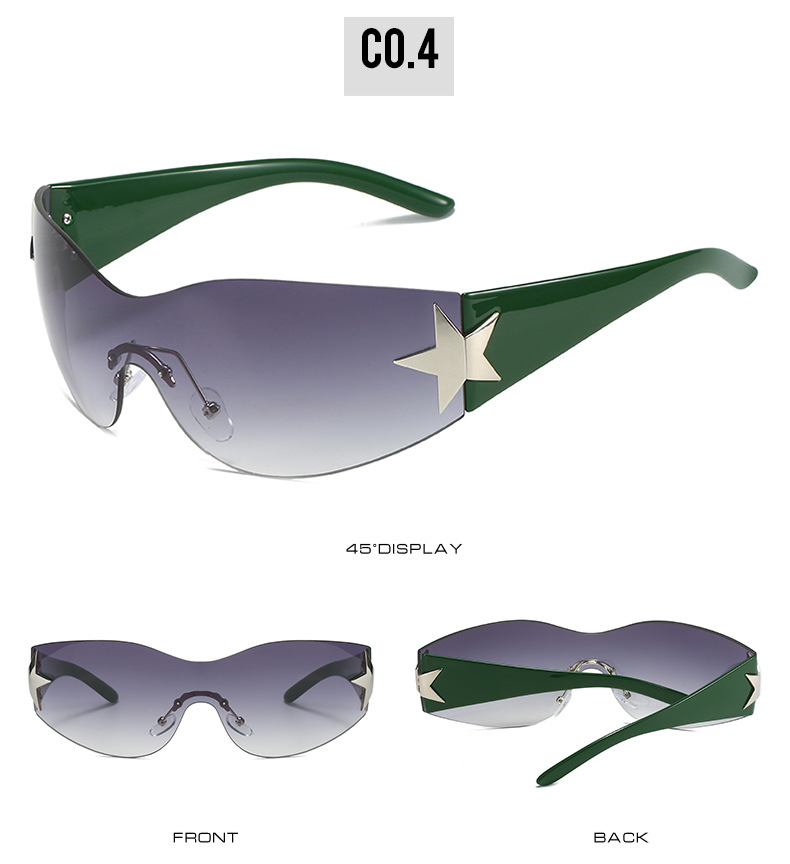 XY229443 Rimless Y2K Sunglasses for Women Men, Trendy Shield Wrap Around Star Sun Glasses Sunglasses