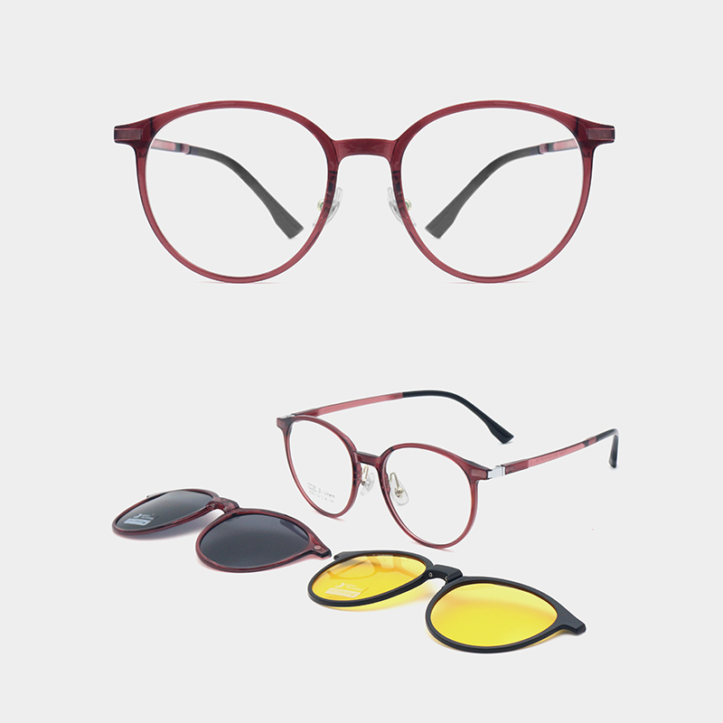 Ultralight 3 in 1 FoldableClip on Sunglasses Made of Ultem Material Magnetic Glasses Thin Round Eyeglasses Optical Frames