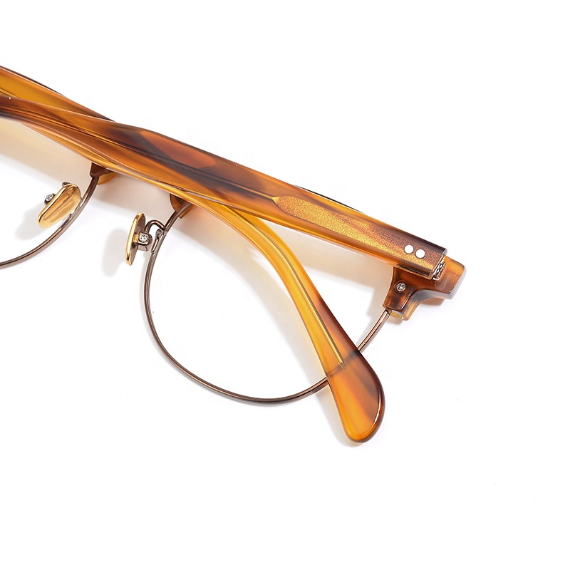 New Retro Business Services Semi-Rimless Half Frame Glasses Round Face Adult Unisex Cyber Celebrous Plate Plain Pure Frame