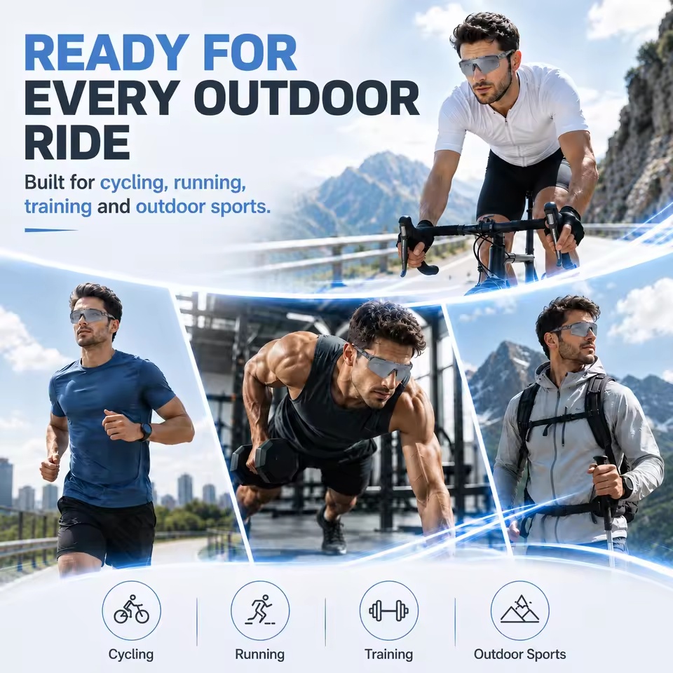 Cycling Sunglasses UV400 Lightweight TR90 Semi Rimless PC Lens Sports Eyewear for Outdoor Riding Men Custom Logo OEM