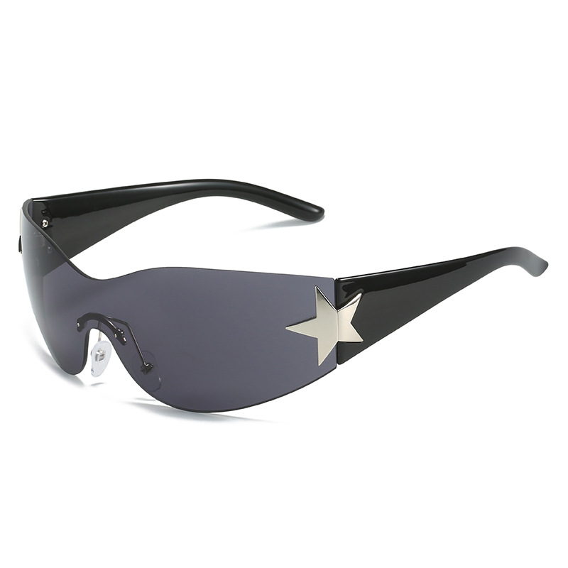 XY229443 Rimless Y2K Sunglasses for Women Men, Trendy Shield Wrap Around Star Sun Glasses Sunglasses