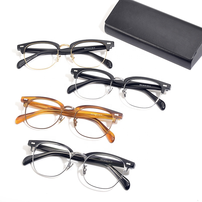New Retro Business Services Semi-Rimless Half Frame Glasses Round Face Adult Unisex Cyber Celebrous Plate Plain Pure Frame