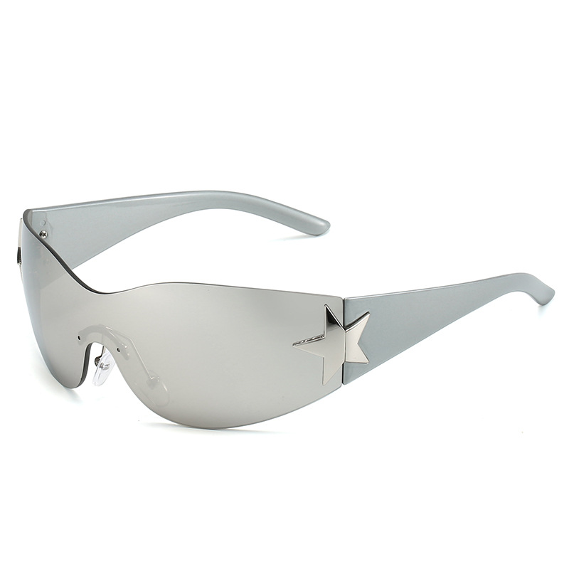 XY229443 Rimless Y2K Sunglasses for Women Men, Trendy Shield Wrap Around Star Sun Glasses Sunglasses