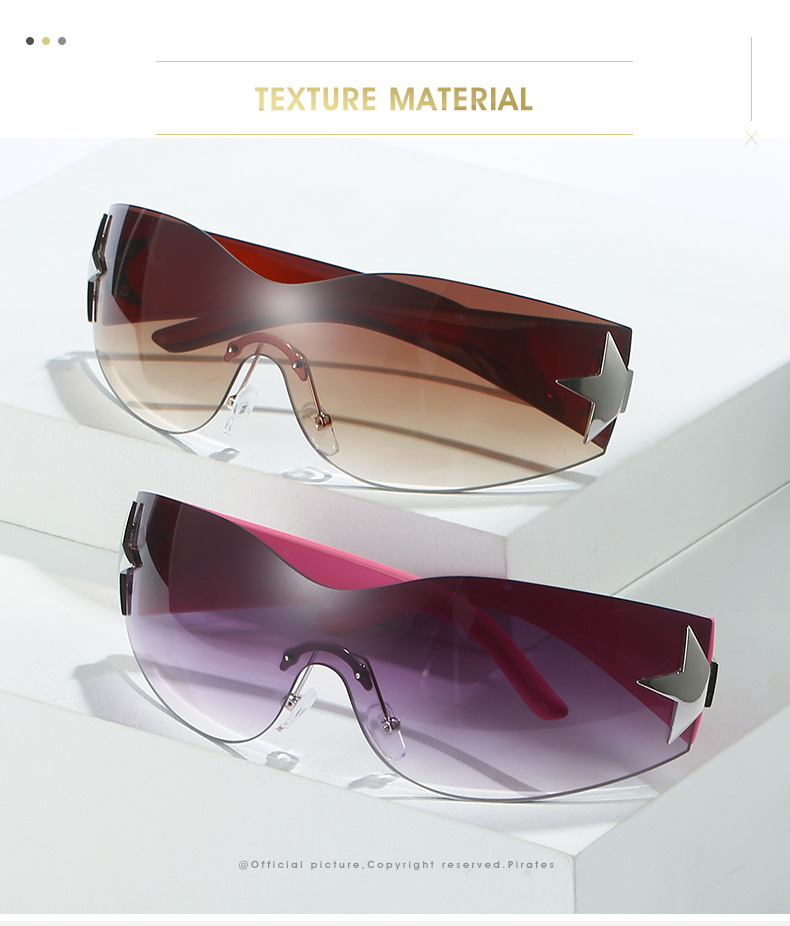 XY229443 Rimless Y2K Sunglasses for Women Men, Trendy Shield Wrap Around Star Sun Glasses Sunglasses