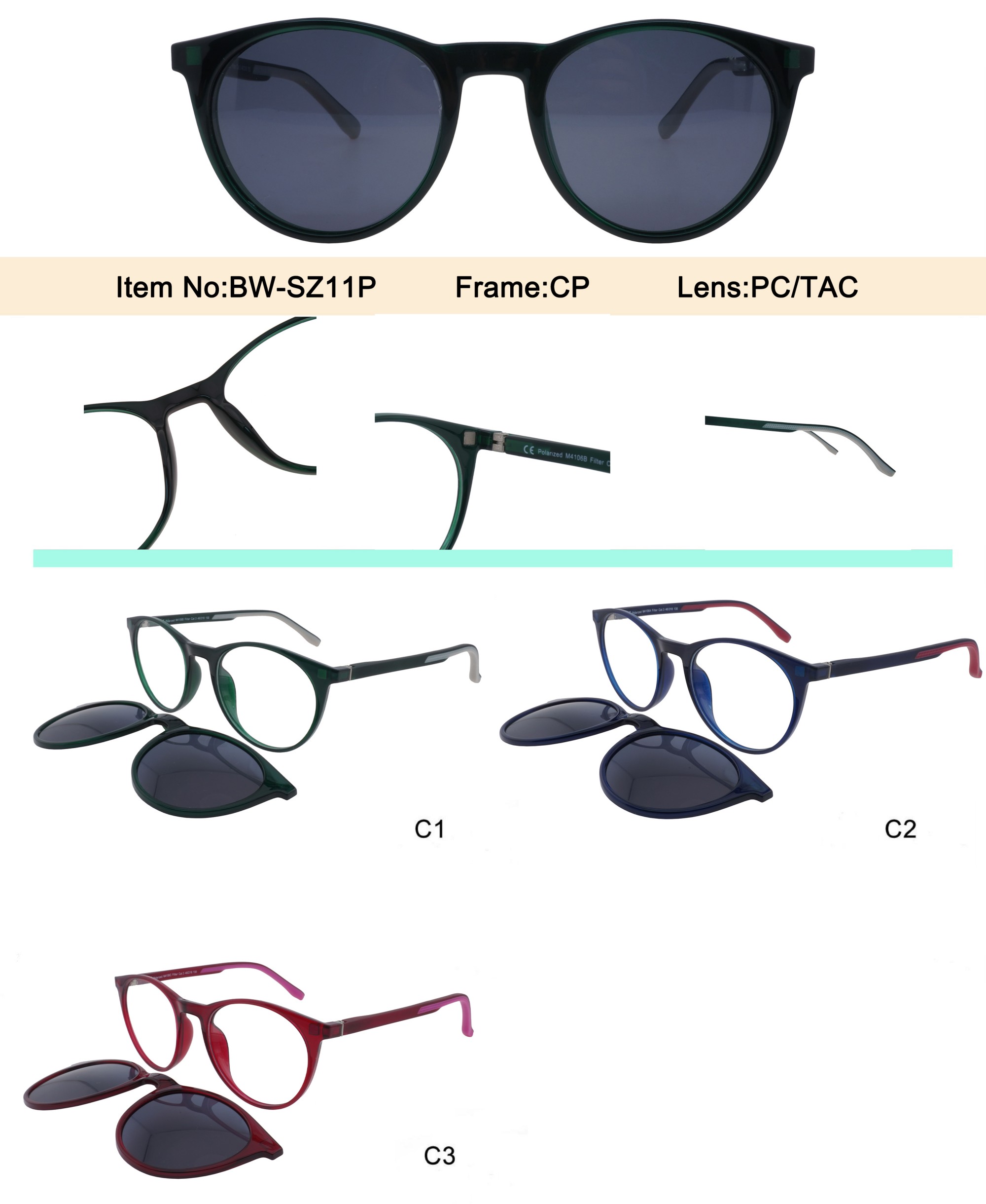 2 in 1 Clip on Magnetic Sunglasses Eyewear FL41 Brown Lens Eyewear Unisex Migraines Optical Frame Anti Blue Light