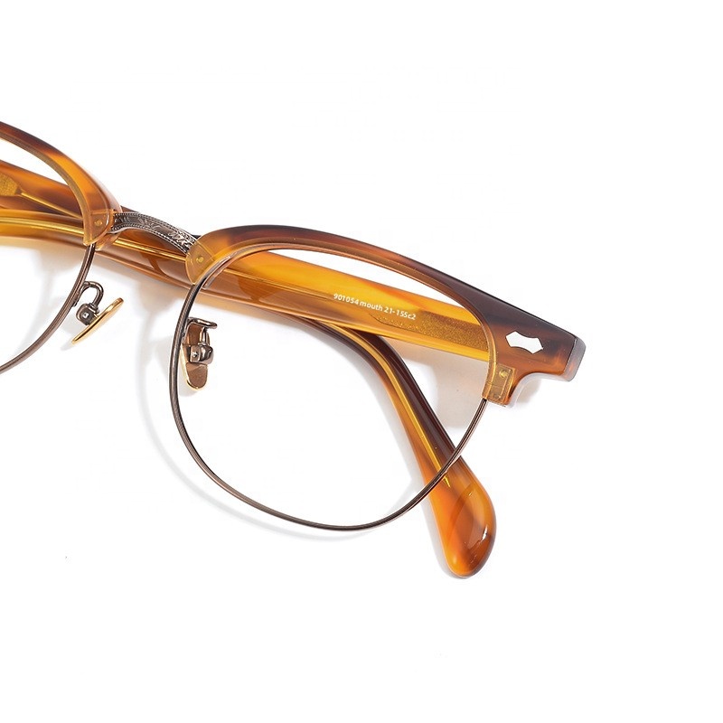 New Retro Business Services Semi-Rimless Half Frame Glasses Round Face Adult Unisex Cyber Celebrous Plate Plain Pure Frame
