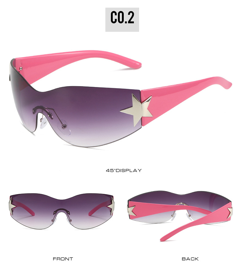 XY229443 Rimless Y2K Sunglasses for Women Men, Trendy Shield Wrap Around Star Sun Glasses Sunglasses
