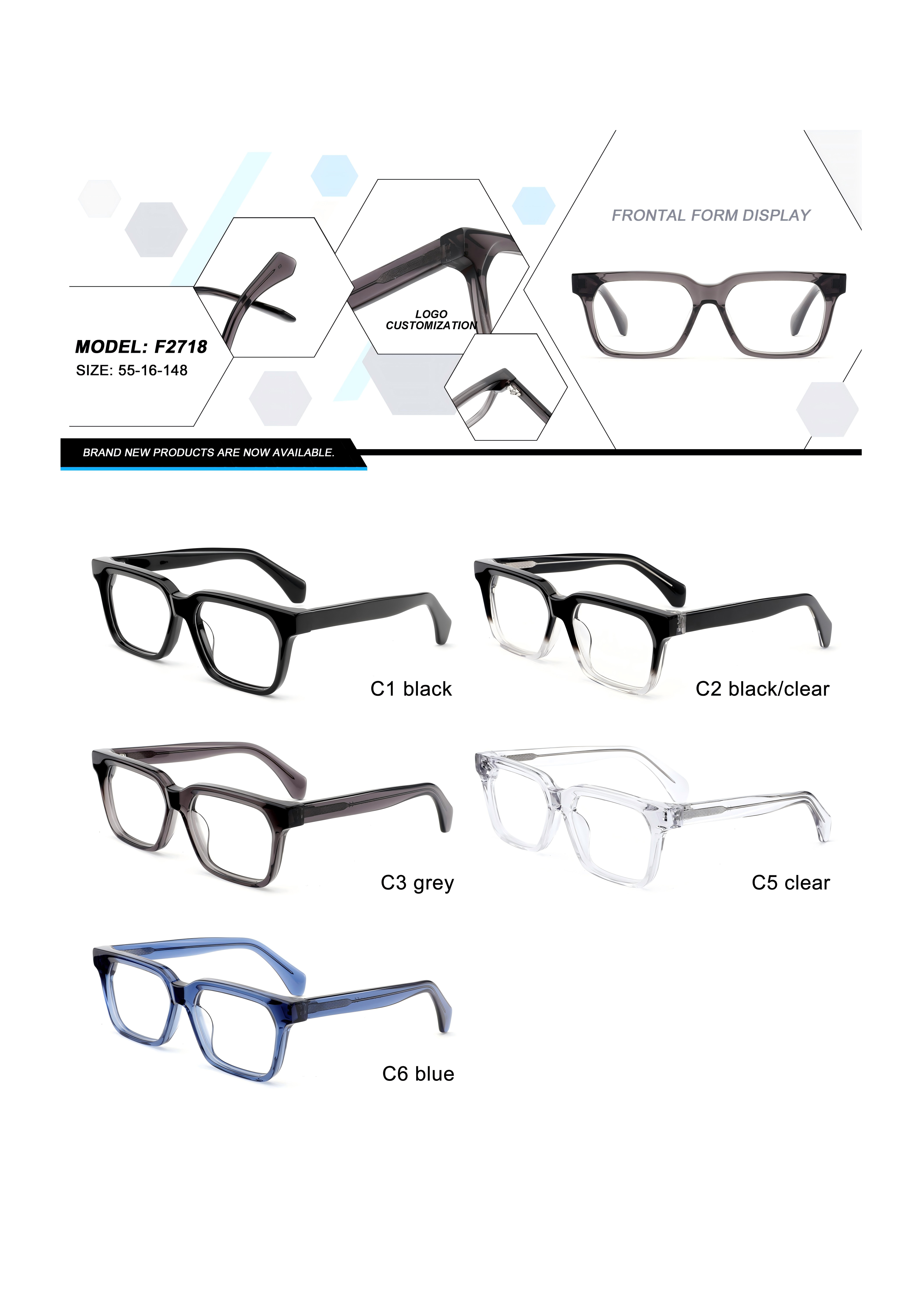 Prescription Glasses Optical Frames and Lenses New Trend High Quality Classic Acetate Frame Custom Logo Wholesale for Man Woman