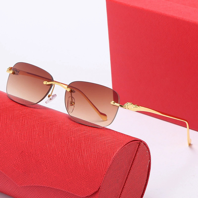 Luxury Frameless Leopard Head Sunglasses Factory Wholesale Gold Oval Frame Fashion Trend Comfortable for Men and Women sunglasses brand luxury lentes sol lunettes de soleil de marque