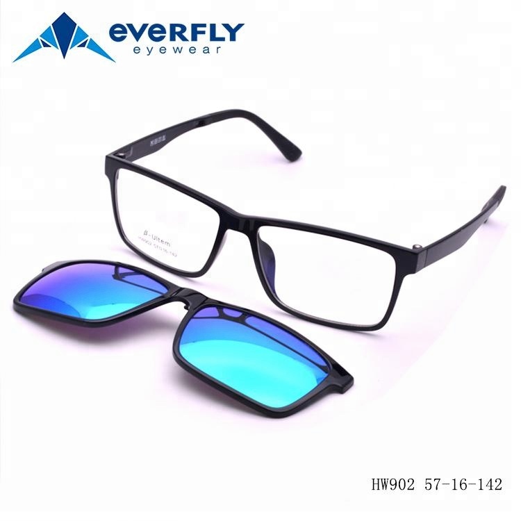 Ultem Clip on Eyeglasses Frames Polarized Magnetic Sunglasses - Front and Clip On