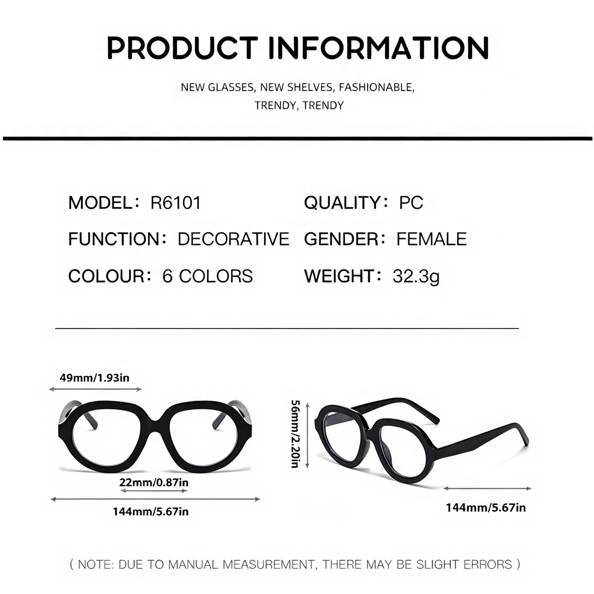 Fashionable Unisex Reading Glasses PC Lens Details