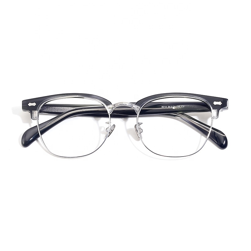 New Retro Business Services Semi-Rimless Half Frame Glasses Round Face Adult Unisex Cyber Celebrous Plate Plain Pure Frame