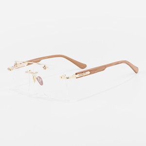 Double Bridge Rimless Wood Prescription Eyeglasses Frames Magnetic Progressive Multifocal
