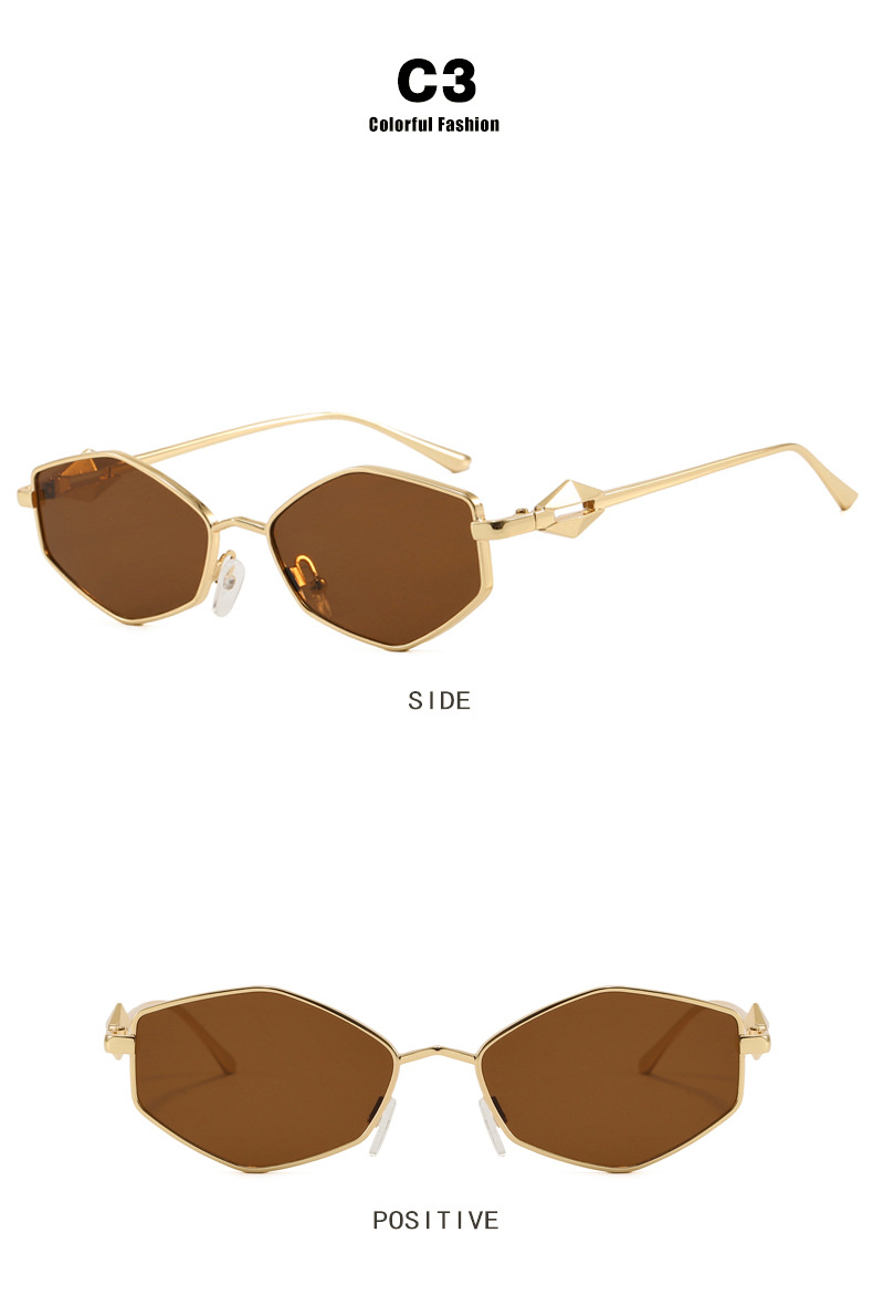 Geometric Hexagon Polygon Metal Frame RetroVintage Small Trendy Gradient Female Women Designer Fashion Luxury Glasses Sunglasses